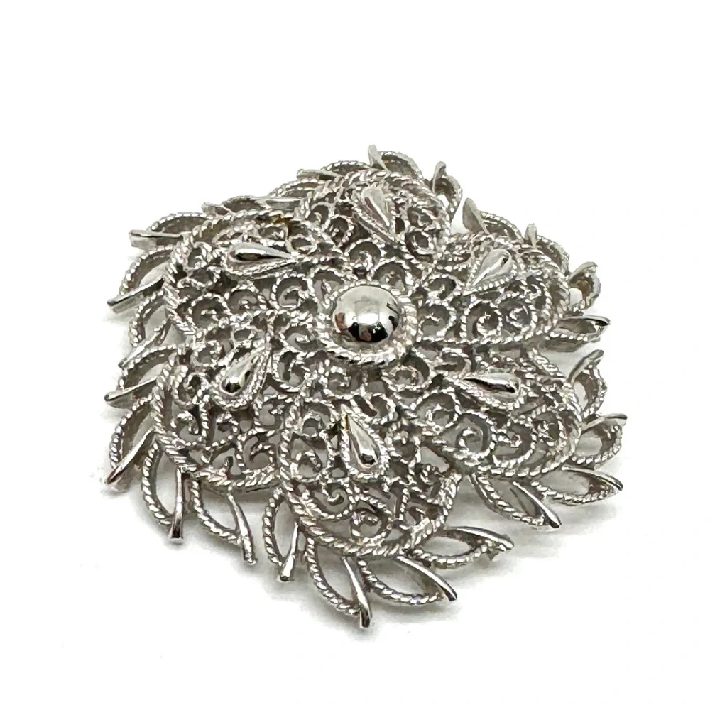 Trifari Silvertone Floral Filigree Brooch